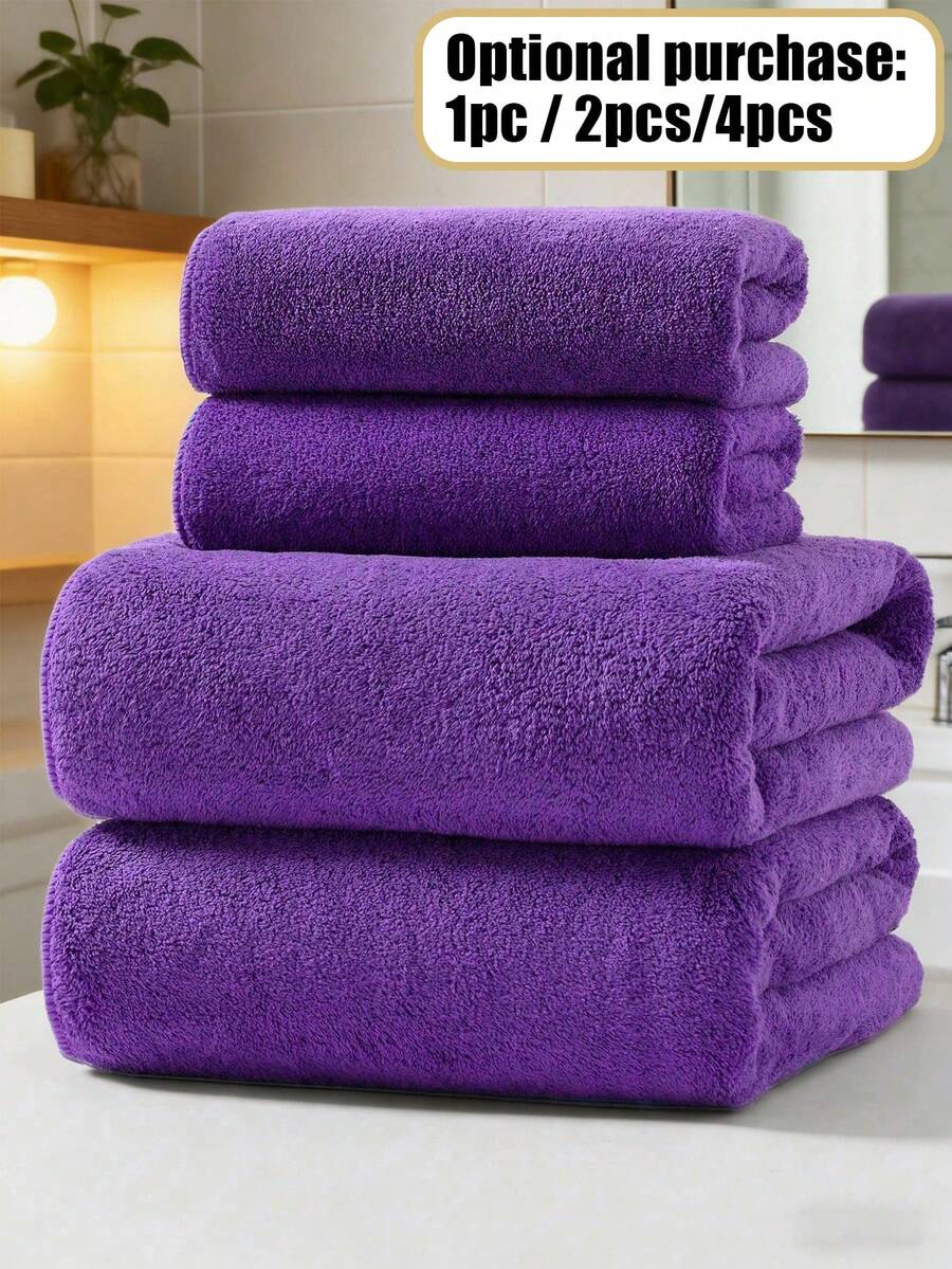 1pc/2pcs/4pcs Coral Fleece Solid Color Soft Absorbent Non-Shedding (Thin & Light) Convenient Unisex Home Daily Use Quick Dry Hair Towel, Face Towel, Bath Towel, Blanket, Nap Blanket, 34*75cm Towel 1pc Or 70*140cm Bath Towel 1pc Or 40*80cm Oversized Towel 1pc Or 90*170cm Oversized Bath Towel 1pc Bathroom Decor - Purple - View 1
