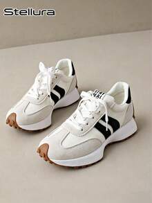 2026 New Retro Suede Sneakers Women, Blue White Casual Lace-Up Trainers, Comfortable Non-Slip Chunky Sole Running Shoes - trắng - Xem 6