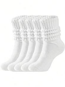 1/5/10 Pairs Minimalist Casual White Soft Long Socks, Comfortable Socks, Fluffy Socks, Long Socks And Sports Socks, Suitable For All Seasons - White - View 1