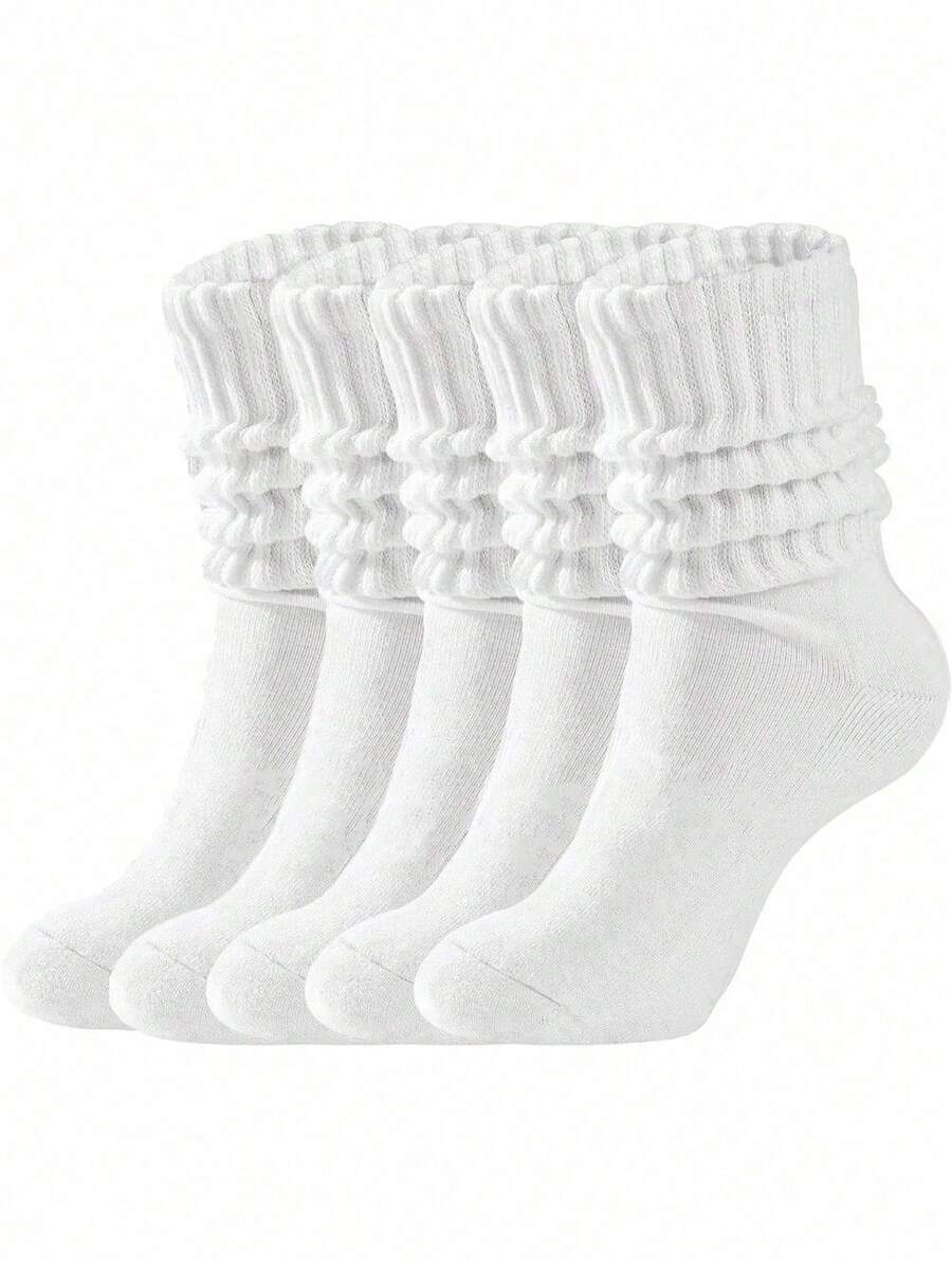 1/5/10 Pairs Minimalist Casual White Soft Long Socks, Comfortable Socks, Fluffy Socks, Long Socks And Sports Socks, Suitable For All Seasons - White - View 1