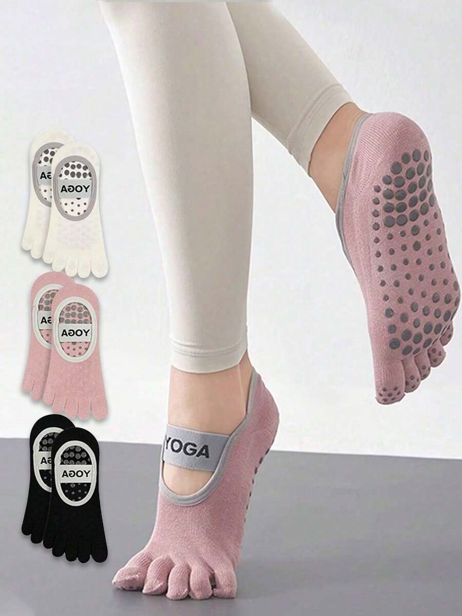 1/2/3 Pairs Women Five Fingers Yoga Socks, Thin Professional Anti-Slip Indoor Sport Dance Pilates Ankle Socks, Fall - Multicolor - View 1