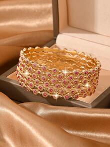 6pcs Fashionable Rhinestone Inlaid Bracelet Set,Alloy Bangles For Women's Daily Wear,Traditional Middle East Wedding Jewelry Accessories - 6pcs - View 8