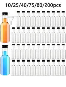 10/25/40/75/80/200個迷你酒瓶，0.83oz、1.7oz、3.3oz容量，附螺紋蓋的塑料空迷你瓶，小型酒瓶，飲料容器，酒瓶，可重複使用的空烈酒瓶，果汁瓶，酒精瓶，醬料瓶，適用於婚禮派對、聖誕派對用品、便攜式配件收納 - Black Cap - 查看 13