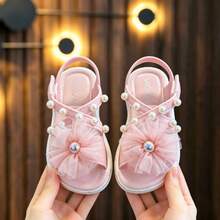 Sandal hở mũi đính nơ đính đá dễ thương, thoáng khí, thích hợp cho kỳ nghỉ biển của bé gái. - Hồng - Xem 4