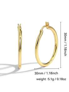 Charm-In 女款 18K 金鍍輕量圓環耳環，優雅黃銅圓環，適合派對與疊戴穿搭 - 金色 - 查看 5