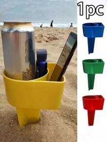 1pc Beach Rack, Outdoor Leisure Beach Plastic Mobile Phone Rack,Multi-Functional Rack For Convenient Camping, Beach Cup Holder With Pocket, Multi-Functional Sand Cup With, Designed To Be Stackable With Phones, Beach Accessory - Multicolor - View 2