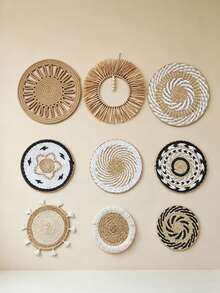 1/4/7/9/10Pcs Bohemian Wall Hanging Basket Decor, Cattail Woven Baskets Wall Decor, Boho Wall Decor, Round Farmhouse Wall Baskets For Rustic Home Kitchen Decor, Multiple Sizes - Multicolor - View 14