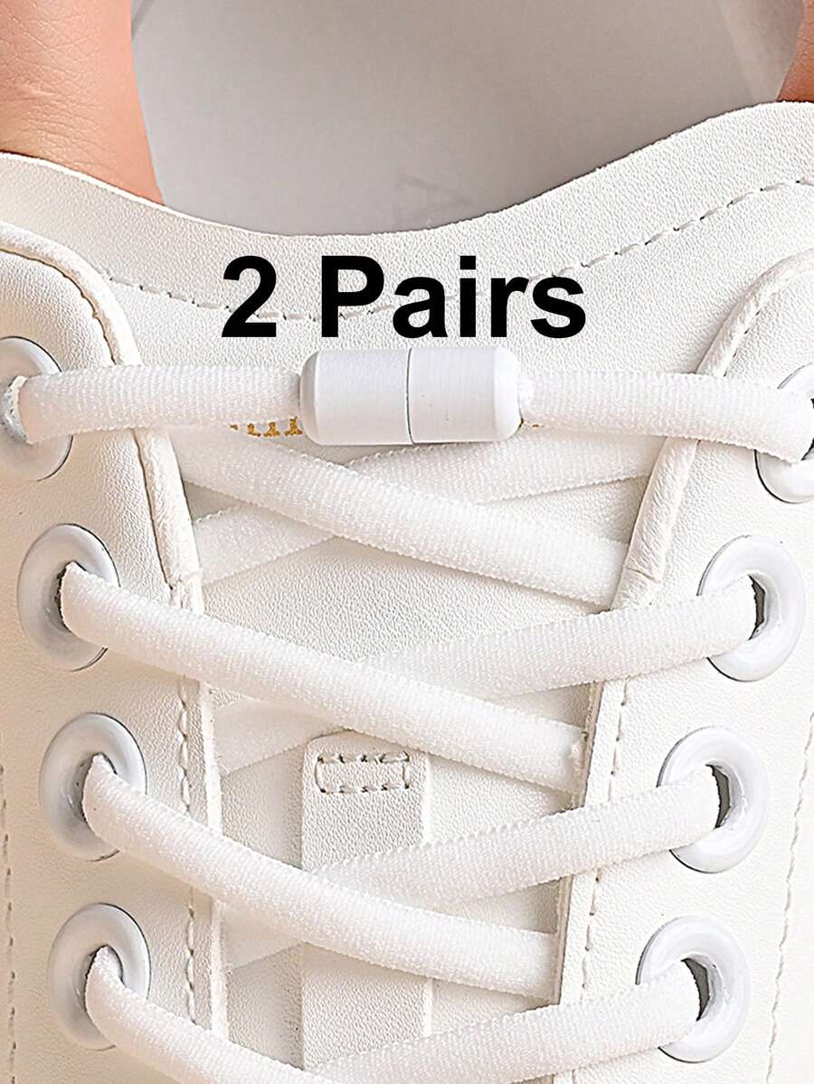 2 Pairs Elastic No-Tie Shoelaces, Solid Color Basic Style, Suitable For Casual Shoes, Sneakers, Vacation And Home Wear