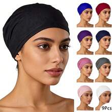 Awegeo 1/9件装 女士纯色头巾发带，舒适休闲日常佩戴头巾，节日庆典适用 - Turban-B - 查看 12