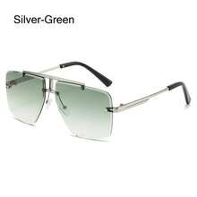 Men's Square Rimless  With Double Bridge And Frame, With Protection And Gradient Lenses - Silver-green - View 1