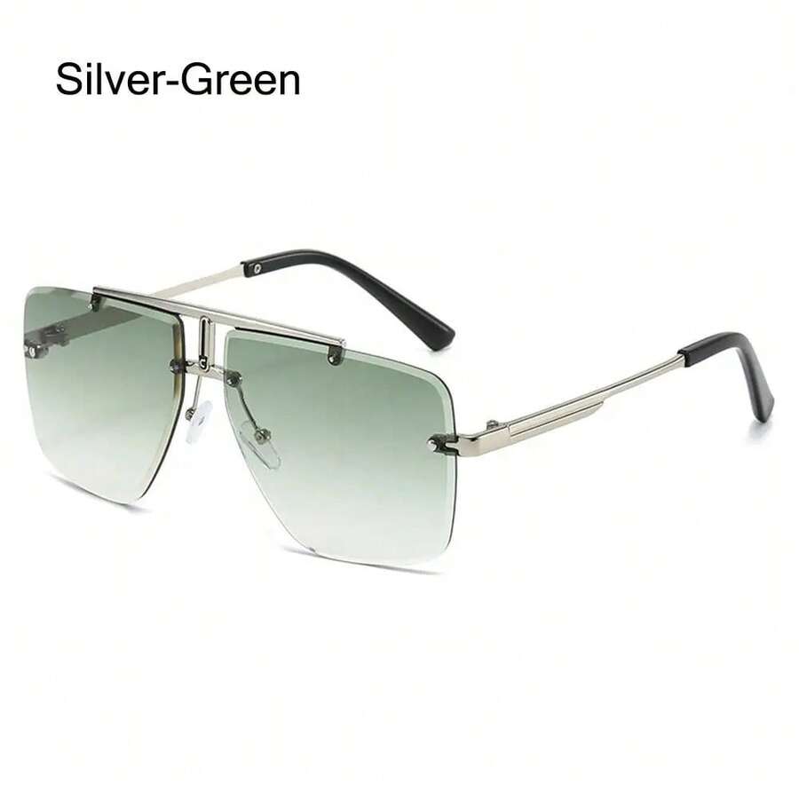 Men's Square Rimless With Double Bridge And Frame, With Protection And Gradient Lenses - Silver-green - View 1