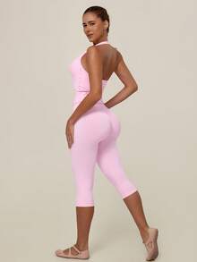 TimeOff Women's 1pc Solid Color Tummy Control Butt Lifting Slimming Sports Mid-Length Shorts - Pink - View 8