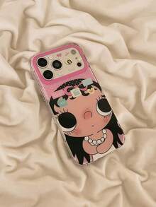 1 buah, Casing Ponsel Kartun Lucu Gaya , Cetakan Kepala Besar Definisi Tinggi + Bingkai Lensa Merah Muda, Bahan TPU Transparan, Lensa Anti Gores Tahan Aus, Perlindungan Anti Jatuh Penuh, Kompatibel dengan Apple 16/15/14/13 Pro Max, Gaya Segar Manis, Anti Jatuh, Anti Gores untuk Penggunaan Sehari-hari - Kalung mutiara - View 3