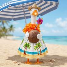Porch Goose Hawaii Outfit Coconut Tree Print Dress Straw Hat Flower Lei Coconut 4-Piece Set For 23 Inch Goose - White - View 5