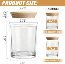 12pcs 7oz Glass Candle Jars With Bamboo Lids Wick Kits Thick Clear Wide Mouth Containers For Candle Making - Clear - View 3