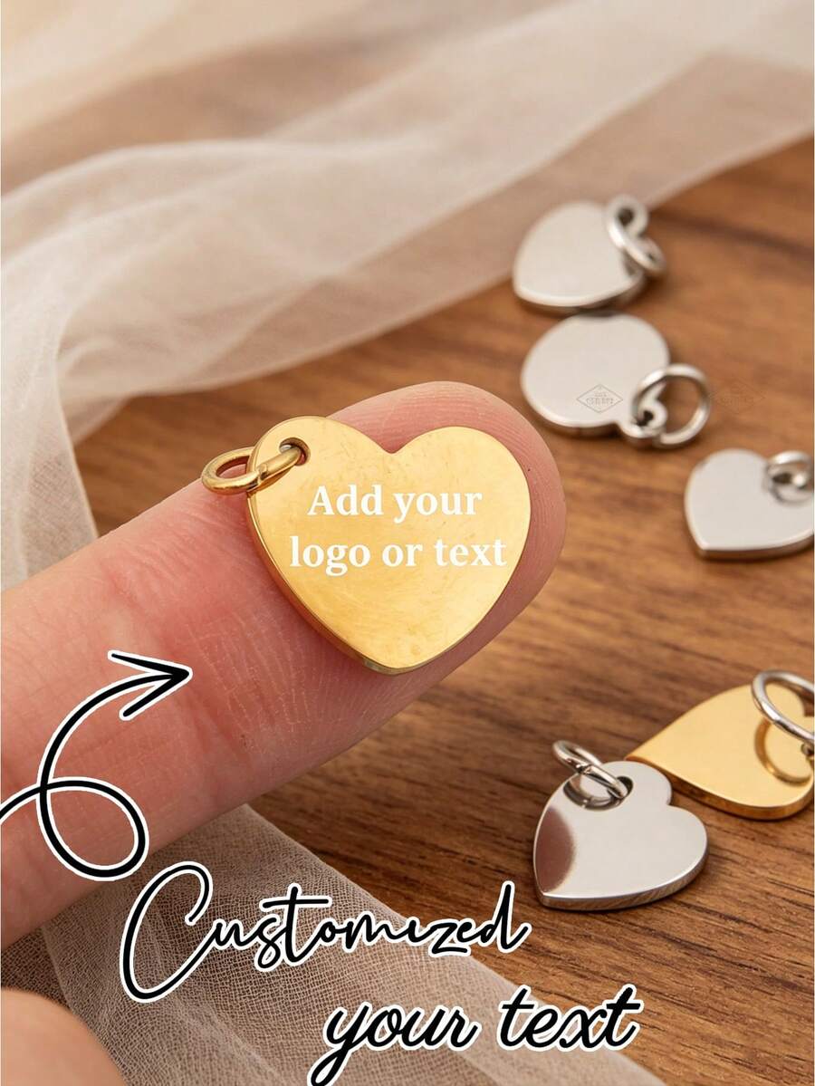 Personalized Laser Engraved Logo Tag, Customized Star/Heart Shaped Necklace Gold Plated Pendant, Jewelry Personalized Tag, Customized Tag With Jump Ring - Multicolor - View 1