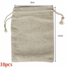 5, 10pcs/paquete Bolsas de lino fino con cordón, Bolsas de lino duraderas con cordón, Múltiples tamaños y modelos, Bolsas de almacenamiento de lona para joyas, piezas pequeñas sueltas, cuentas DIY, piezas pequeñas hechas a mano - Café integral - Ver 10
