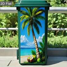 Envoltura de Contenedor de Basura con Paisaje 3D, Paneles Decorativos Resistentes al Clima y al Desgarro para Contenedor de Basura, Pegatinas de Árbol de Coco Tropical para Contenedor de Basura para Decoración del Hogar, Exterior, Jardín Delantero, Acera, Garaje y Patio, Pegatinas Resistentes al Sol, Antiarañazos y Removibles - Pegatinas para cubos de basura - Ver 5