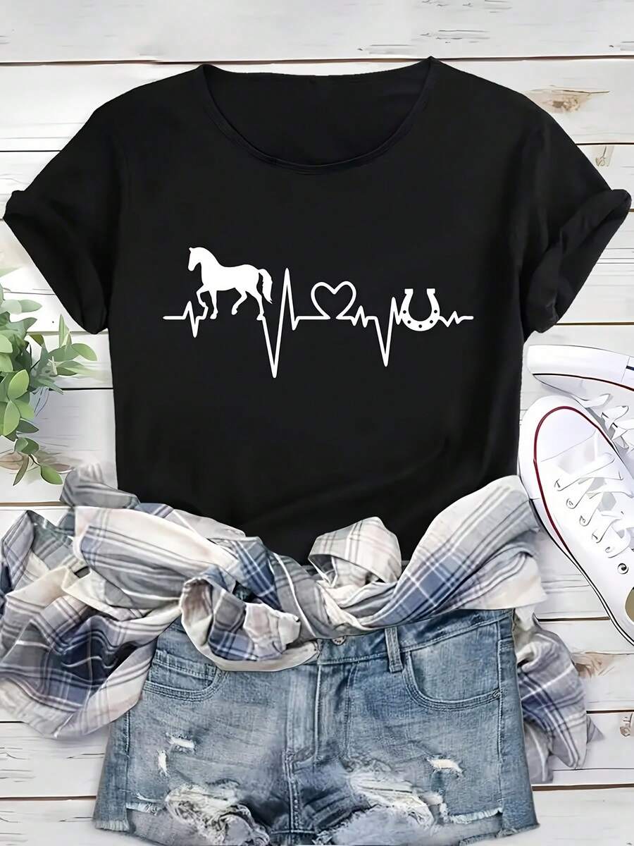 Women's Plus Size Printed T-Shirt - Relaxed Fit - Machine Washable - Comfortable For All Seasons - Black - View 1