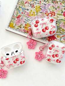 Cherry Painted Transparent Additional Bracelet Fashion Bluetooth Earphone Case Compatible With S4 Protective Case Apple Wireless Bluetooth Earphone Shell Glossy Pro2 Full Coverage Pods 3 1/2/3 Generation Protective Case Pro Shockproof Soft Shell - Multicolor - View 6