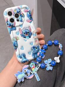Disney Has Authorized, Phone Case - Chain Set, The Stitch Lilo & Stitch 3D Phone Case Plus A Silicone 3D Stitch Bracelet With Metallic Ring Removable Bracelet, Stitch And Angel Pattern, Compatible With Iphone17/16/15/14/13/12/11/XS/XR/X Plus Pro Max, A Stylish Cartoon Phone Case, The Perfect Gift Choice, Phone Protection, Durable Phone Cover, Great Gift For Friends And Family. - White - View 4