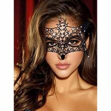 - Mscara de mscaras, color negro brillante, con diamantes de imitacin para mujer, mscara de ojos veneciana, mscara de disfraz de - Blanco - Ver 1