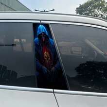 2pcs Skull And Flame Car Stickers, Waterproof Durable Scratch-Resistant, Glossy Material, Easy To Apply On Car B-Pillar And Doors, With Bubble Wrap Protection To Prevent Shipping Damage - A - View 3