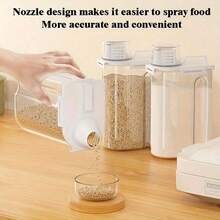 1 pièce Conteneur de stockage de grains scellé avec tasse à mesurer, distributeur alimentaire scellé en PP imperméable et anti-humidité, boîte de rangement multifonctionnelle pour la cuisine et le garde-manger, convient pour le riz, les grains, la farine, les noix, la nourriture pour chien, les haricots et autres produits secs ménagers - Multicolore - Voir 2