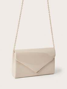 Shiny Patent PU Evening Handbag, Glittery Women's Handbag, Fashionable Flap, Luxurious Texture Faux Leather, Detachable Handle, Perfect For Glamorous Occasions, Ideal Wedding And Party Accessory - Apricot - View 4