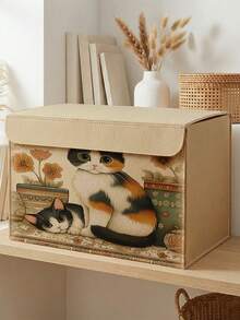 1pc Large Capacity Felt Storage Box With Cat Pattern, Practical Home Organizer For Clothes, Blankets, Bedding And Miscellaneous Items, Suitable For Closet, Living Room And Bedroom - Multicolor - View 2