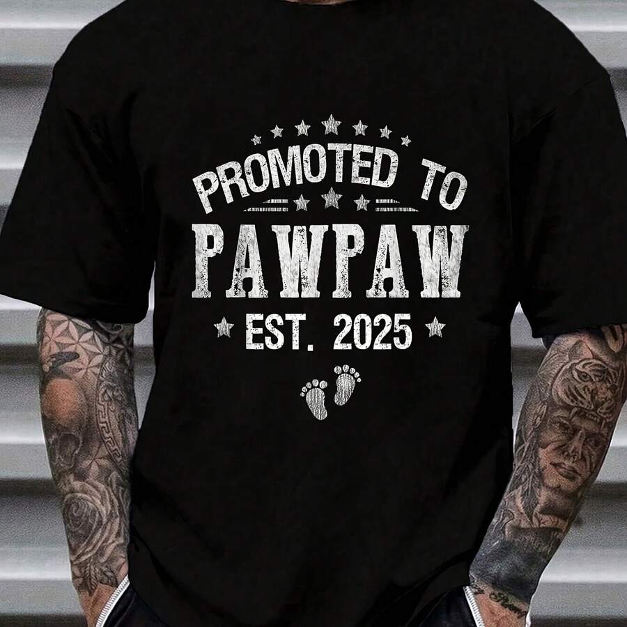 Cotton Promoted To Pawpaw Est.05 Father's Day First Time Pawpaw T-Shirt Wo's 's Graphic Tee Causal Tops Fashion hirt Short Sve T-Shirt - Negro - Ver 1
