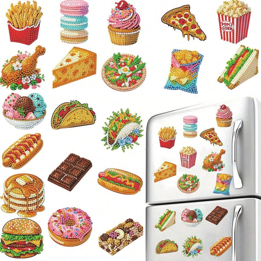 20pcs Diamond Painting Magnets Set, Diamond Art Magnets, Refrigerator Magnetic Stickers, Suitable For DIY Crafts, 5D Rhinestone Gem Art Painting Kit, Suitable For Adults And Beginners (Food Series) - View 1