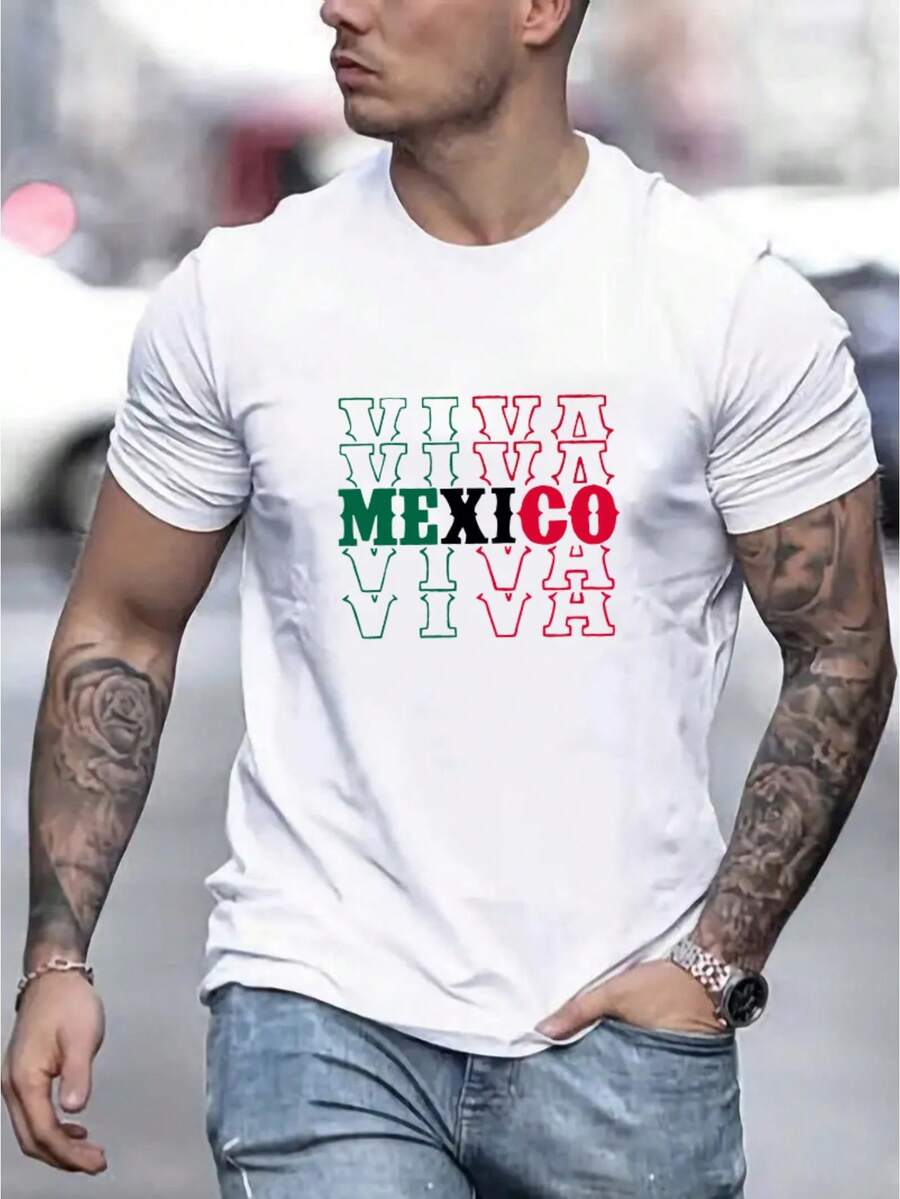 Men's Short-Sleeved Crew Neck T-Shirt, Regular Fit, Casual And Comfortable Fashion For Spring And Summer, Ideal For Leisure Holidays, Men's Clothing As A Gift - 白色 - 查看 1
