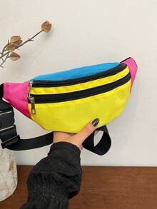 Bolso de cintura/bandolera para mujer; diseño de bloques de color unisex; adecuado para ciclismo, senderismo, actividades al aire libre y fitness. - Multicolor - Ver 1