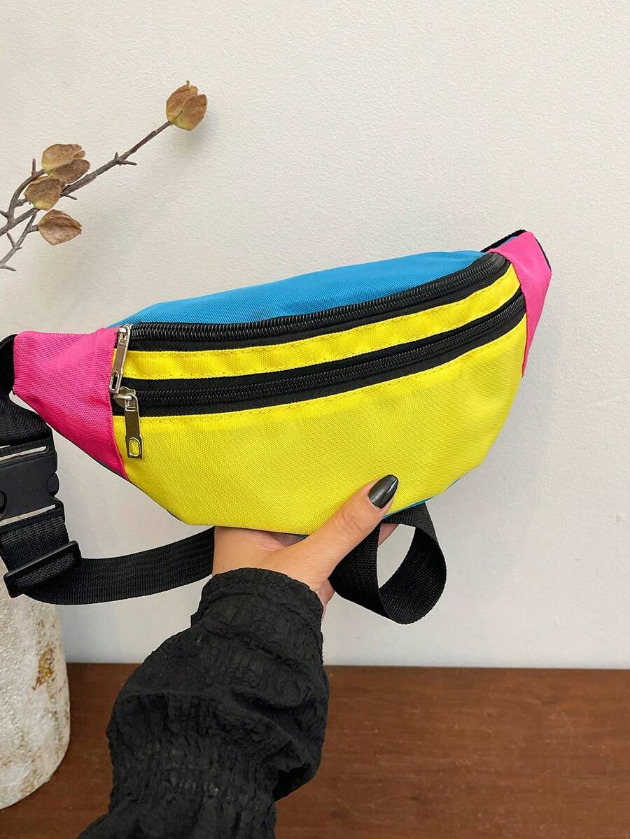 Bolso de cintura/bandolera para mujer; diseño de bloques de color unisex; adecuado para ciclismo, senderismo, actividades al aire libre y fitness. - Multicolor - Ver 1