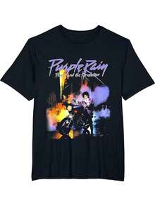 Camiseta Novedosa para Hombre, Temática de Cumpleaños "Purple Rain Prince and Revolution", con Estampado de Dibujos Animados a la Moda - Negro - Ver 1