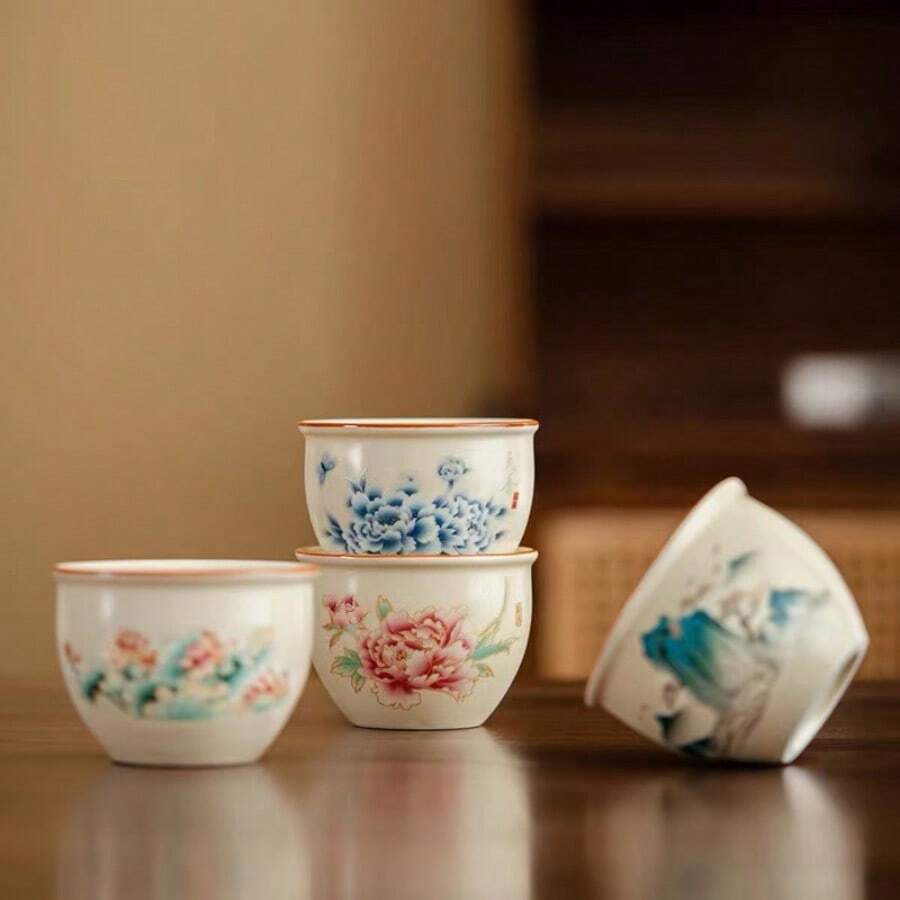 Traditional Ru Kiln Ceramic Tea Cup, Ice Crackle Glaze, Health-Preserving Kung Fu Tea Cup, Single Cup, Handmade, Chinese Tea Set, Home And Office Decor - Multicolor - View 1