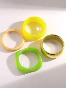1/4pcs Minimalist Versatile Exaggerated Thick Colorful Resin Bangle Bracelet Set, Stackable, Elegant, Suitable For Daily Wear - Multicolor - View 4