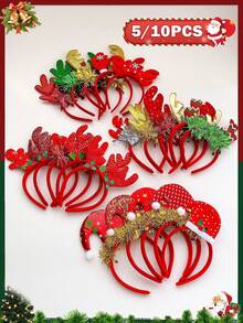 5/10pcs Random Style Christmas Element Headbands, Suitable As Christmas Gifts For Girls, Kids - Multicolor - View 2