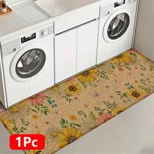 1 pieza, Decoración del hogar, Estampado de patrón floral, Alfombra de cocina de lino, Tapete de cocina, Tapete de piso, Tapete de baño, Tapete de puerta, Impresión 3D rectangular, Adecuado para sala de estar, dormitorio, pasillo, baño, lavandería - Alfombra de poliéster, Adecuado para decoración del hogar interior y exterior - Multicolor - Ver 14