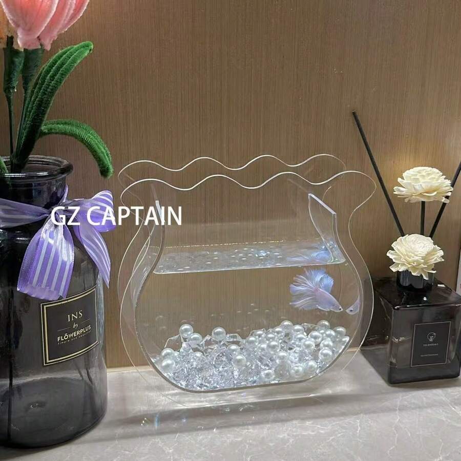 Nuevo adorno de acuario de acrílico transparente para peces de pelea tailandeses, jarrón creativo estilo INS con piedra de cristal de perla asimétrica, paisaje para acuario de peces dorados, pequeño para oficina y hogar, tanque dedicado para peces ornamentales - Ver 1