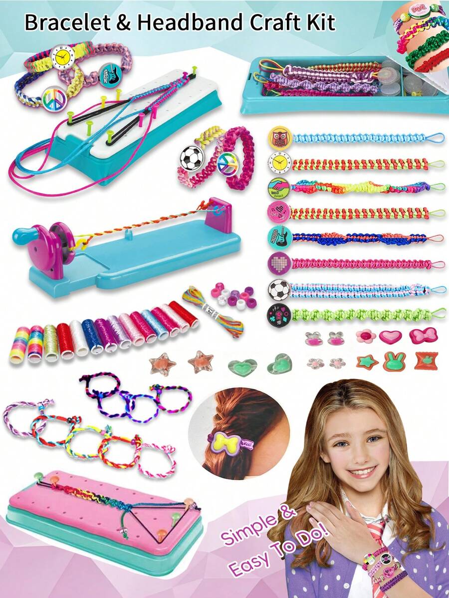 Friendship Bracelet Making Kit, Girls Hair Tie Making Kit, DIY Handmade Braided Rope Jewelry Craft Tool Set, Craft Kit Includes Creative Stickers - Suitable As Birthday, Holiday Or Gift For Girls. Suitable For Boys And Girls Aged 6 And Above.