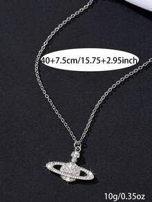 1pc Fashionable Elegant Versatile Sweet & Cool Exquisite Sparkling Planet Personalized Skull Necklace - Silver - View 4