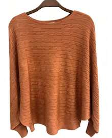 Women's Fall Long Sleeve Scoop Neck Knit Top Cable-Knit Details Oversized Regular Sleeve Sweater For Autumn Everyday Wear - trái cam - Xem 3
