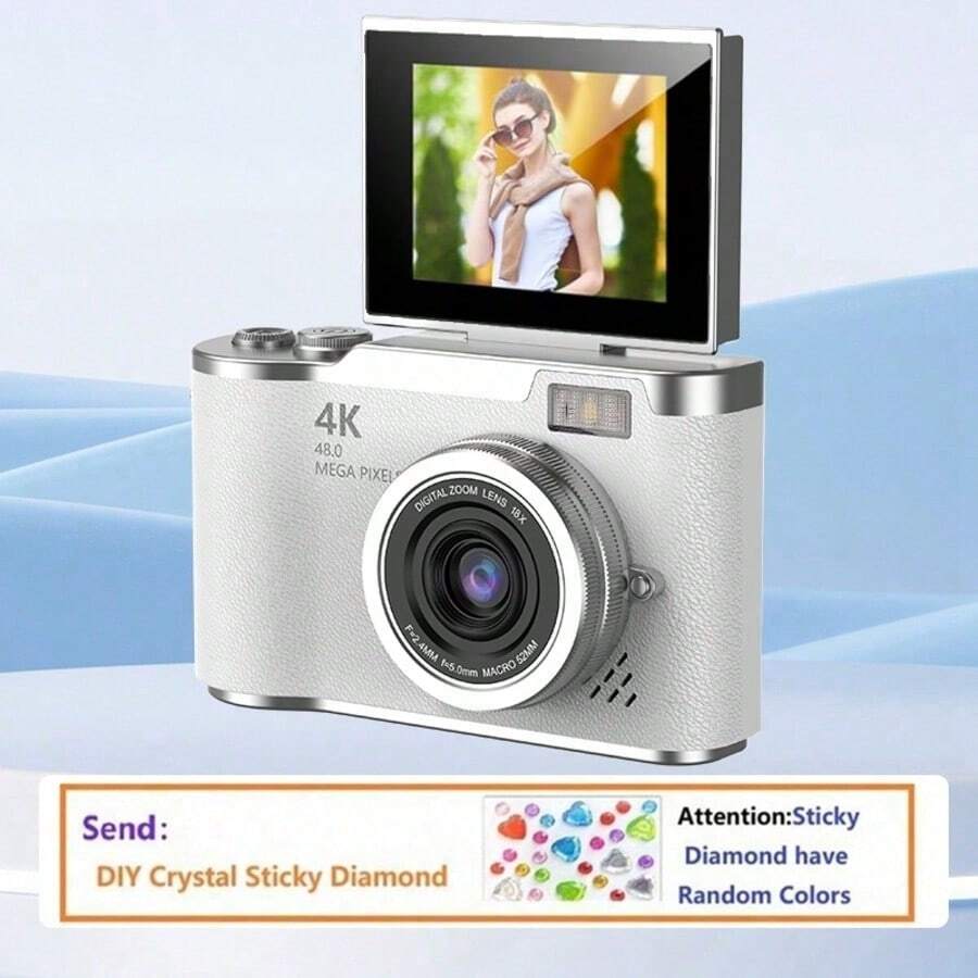 18X Optical Zoom Digital Camera, 2.4" High-Definition Rotating Screen, Video Creative Compact Digital Camera, Student Use, CCD Camera, Free DIY Crystal Sticker