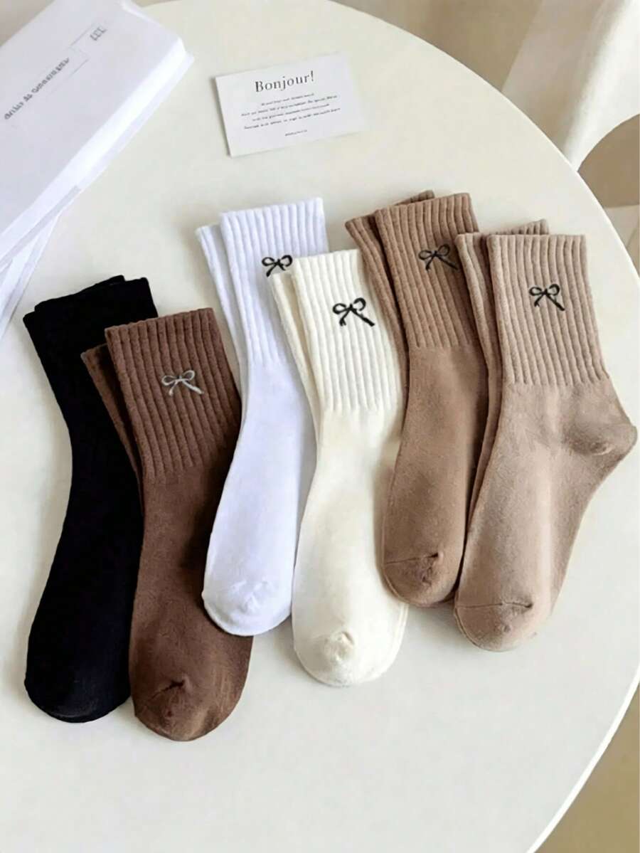1/3/6/10/20/30双装 女士保暖加厚柔软复古休闲中筒绒袜,颜色随机,冬季 - 彩色 - 查看 1