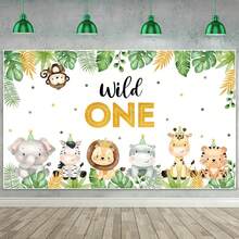 1pc Wild One Backdrop Banner Birthday Decorations For Jungle Safari Cute Animals 1st First Party Supplies Green - View 1