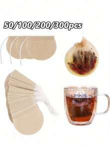 50/100/200/300pcs Round Natural Color Filter Paper Tea Bags, Tea Bags With Strings, Unbleached Tea Filter Bags, Tea Brewing Tools, Suitable For Loose Leaf Tea, Coffee, Bath Spices And Soups, Essential Kitchen Tools, Back To School Kitchen Supplies - Multicolor - View 1