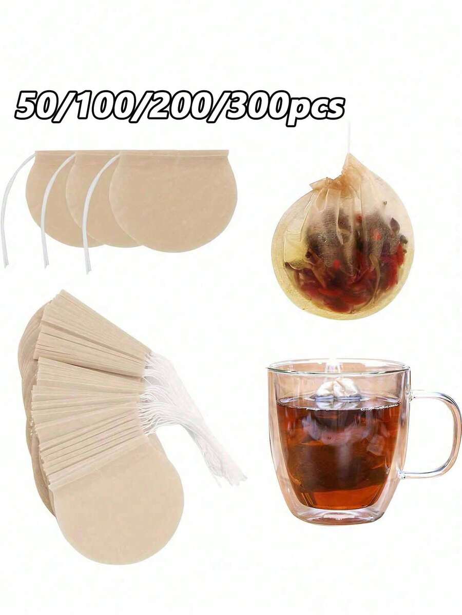 50/100/200/300pcs Round Natural Color Filter Paper Tea Bags, Tea Bags With Strings, Unbleached Tea Filter Bags, Tea Brewing Tools, Suitable For Loose Leaf Tea, Coffee, Bath Spices And Soups, Essential Kitchen Tools, Back To School Kitchen Supplies - Multicolor - View 1