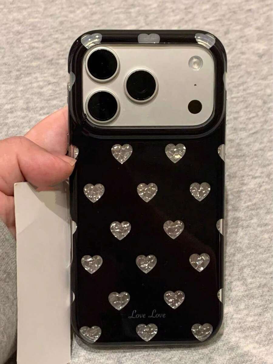 Japanese & Korean Ins Style Hollow Silver Polka Dot Phone Case Compatible With Apple 17 Pro Max, 17 Pro, 16 Pro, 15 Pro, 14 PM, 13, New Niche Double Layer Shockproof Protective Cover For Women - Black - View 1